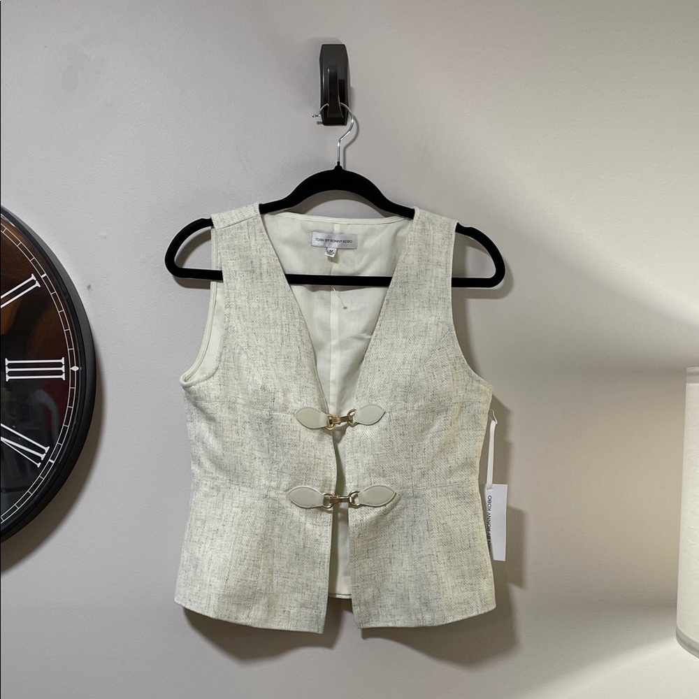 Torn by Ronny Kobo Bernadette Cream Sleeveless V-Neck Top w/ Decorative Closures - Picture 7 of 17
